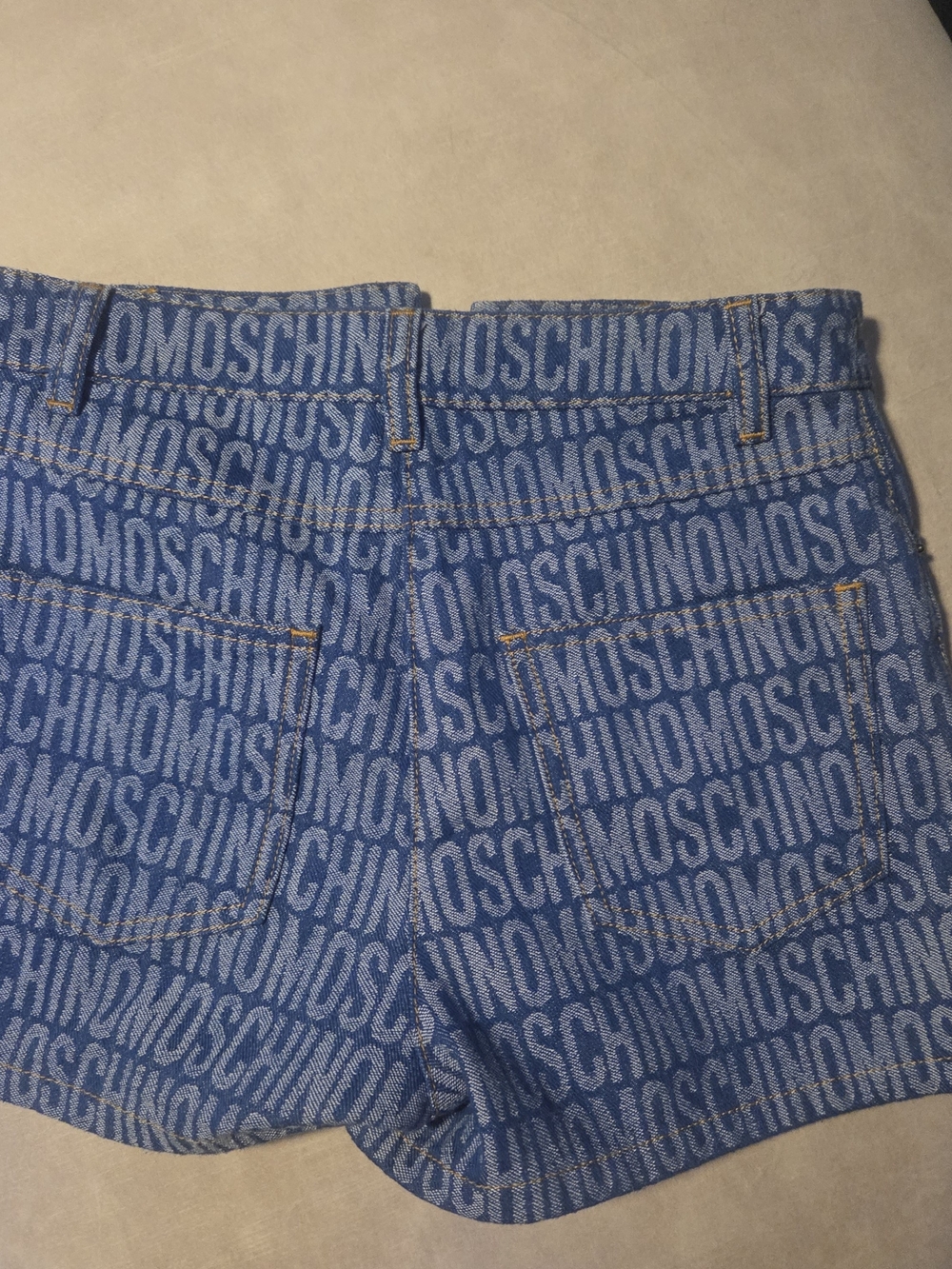 Moschino Logo Allover Denim Shorts in Blue